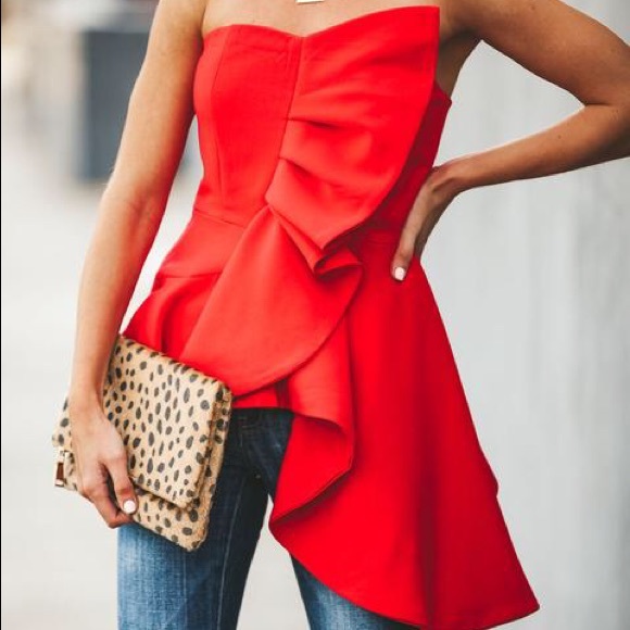 Strapless Statement Top In Red - Picture 3 of 8